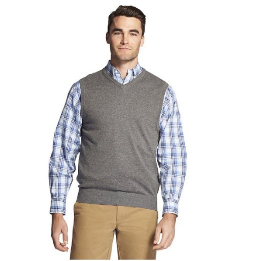 Izod Men's V-Neck Sweater Vest Gray Size Small